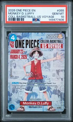 2026 ONE PIECE PROMOS ONE PIECE COLLEGE BK: US VOYAGE MONKEY D. LUFFY PSA 10 - Image 1