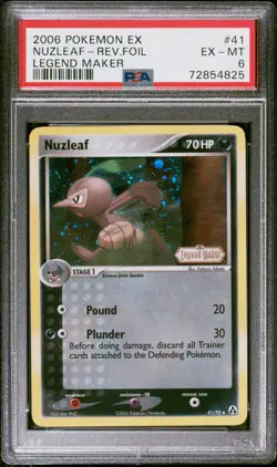 Pokemon Card Nuzleaf 41/92 Reverse Holo Foil EX Legend Maker PSA 6 EX-MT - Image 1