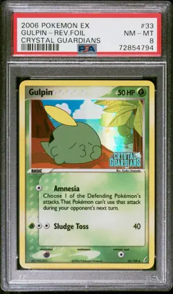 Pokemon Card Gulpin 33/100 Reverse Holo EX Crystal Guardians PSA 8 NM-MT - Image 1
