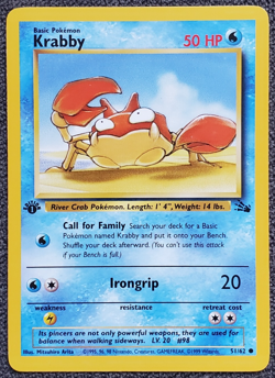 1st Edition Krabby - Fossil - #51/62 - Vintage Pokemon Card 1999 WOTC - Image 1