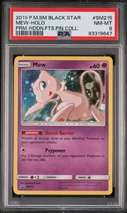 2019 POKEMON SM BLACK STAR PROMO HIDDEN FATES PIN COLL #SM215 MEW-HOLO PSA 8 - Image 1