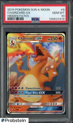 2019 Pokemon Sun & Moon Hidden Fates #9 Charizard GX PSA 10 GEM MINT - Image 1