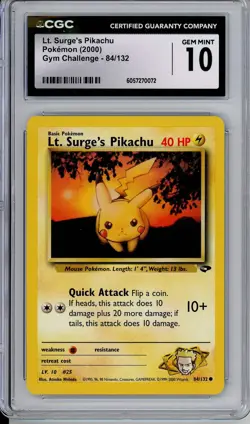 Pokemon Graded: Lt. Surge's Pikachu 84/132 Gym Challenge (2000) Common CGC 10 - Image 1