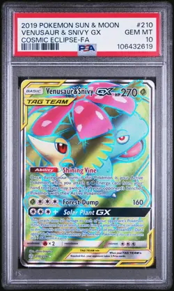 2019 Pokemon Sun and Moon Cosmic Eclipse Venusaur/Snivy Gx #210 PSA 10 - Image 1