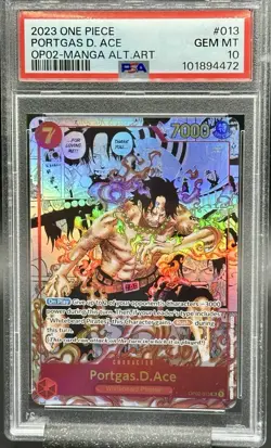 2023 One Piece Paramount War Portgas D Ace ENG Manga Alt Art #OP02-013 PSA 10 - Image 1