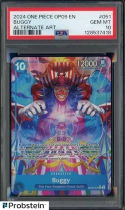 2024 One Piece OP09 EN Alternate Art #051 Buggy PSA 10 GEM MINT - Image 1