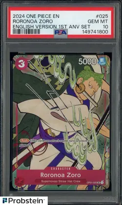 2024 One Piece EN English Version 1st Anv Set #025 Roronoa Zoro PSA 10 GEM MINT - Image 1