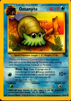Omanyte 52/62 Unlimited Fossil Common WOTC Pokemon Card Near Mint - Mint - Image 1