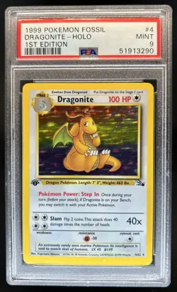1999 Pokemon Fossil 1st Edition Dragonite #4/62 PSA 9 - Image 1