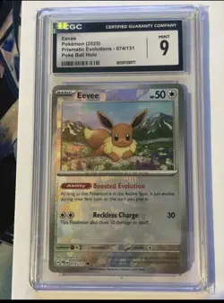 EEVEE 2025 POKEMON PRISMATIC EVO POKE BALL HOLO COMMON 074/131 CGC 9 Q4155 - Image 1