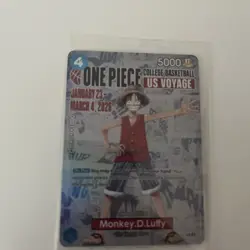 Bandai One Piece CCG Monkey.D.Luffy US Voyage Promo Holo Card P-010 5000 Power - Image 1