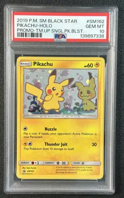PIKACHU HOLO PSA 10 2019 POKEMON SM BLACK STAR PROMO #SM162 TEAM UP SINGLE 38 - Image 1
