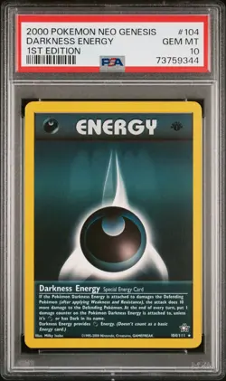 Pokemon TCG Neo Genesis Darkness Energy 104/111 2000 Rare Regular PSA 10 Gem MT - Image 1