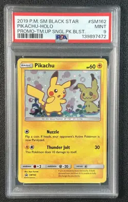 PIKACHU PSA 9 2019 POKEMON SM BLACK STAR PROMO #SM162 TEAM UP SINGLE BLISTER 472 - Image 1