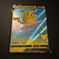 Pokemon Surfing Pikachu V 008/025 Ultra Rare Holo Celebrations 200 HP Card - Image 1
