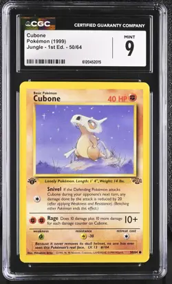 CGC 9 MINT Cubone 1999 Jungle 1st Edition 50/64 Pokemon Card - Image 1