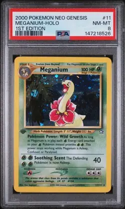 Pokemon TCG Meganium Neo Genesis Holo Card 11/111 PSA 8 - Image 1