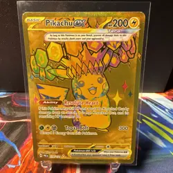 Pokemon TCG Pikachu EX Hyper Rare Gold Prismatic Card 179/131 Evolutions NM - Image 1