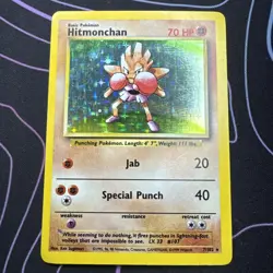 Pokemon TCG Hitmonchan Unlimited Rare Holo Card Base Set 007/102 LP - Image 1