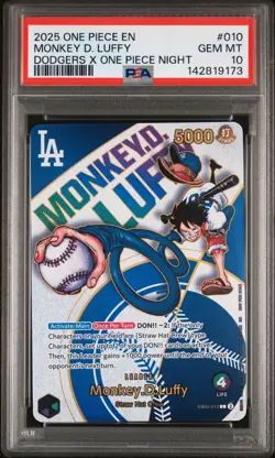2025 ONE PIECE PROMOS DODGERS X ONE PIECE NIGHT #010 MONKEY D. LUFFY PSA 10 - Image 1