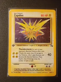 Zapdos 15/62 Fossil Holo 1st Edition Pokemon Card - Image 1