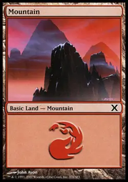 Moderate Play, English MTG Foil Mountain (376) - Foil 10th Edition Magic the Gat - Image 1