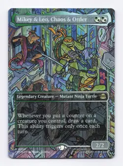 Mikey & Leo, Chaos & Order Borderless Foil MTG Teenage Mutant Ninja Turtles TMT - Image 1