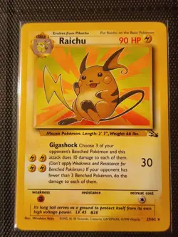 Pokemon TCG Raichu Fossil Card 29/62 Unlimited Non-Holo Rare LP - Image 1