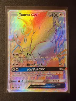 Pokemon TCG Tauros GX Full Art Holo Rainbow Rare Card 156/149 - Image 1
