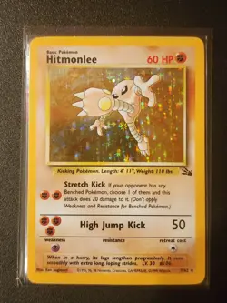 Pokemon TCG Hitmonlee Fossil Holo Rare Card 7/62 LP Condition 1999 - Image 1
