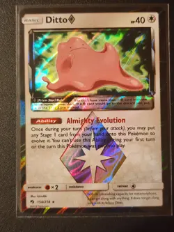 Pokemon TCG Ditto Prism Star 154/214 SM Lost Thunder Holo Rare NM Card - Image 1