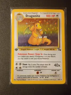 1st edition Dragonite 4/62 Fossil Holo Pokemon Card Vintage WoTC - Image 1