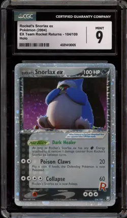 Pokemon Rocket's Snorlax ex EX Team Rocket Returns Holo Rare #104 CGC 9 Mint - Image 1