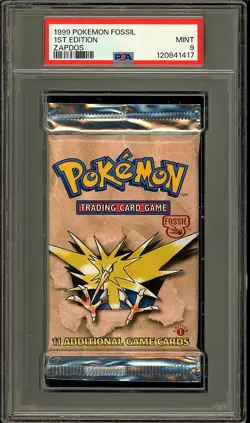 Pokemon 1999 WOTC Vintage 1st Edition Fossil Zapdos Sealed Booster Pack PSA 9 - Image 1