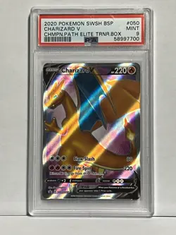 2020 POKEMON SWSH CHAMPION'S PATH ETB PROMO #050 CHARIZARD V PSA 9 - Image 1