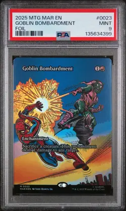 2025 MTG Spider-man - Goblin Bombardment FOIL, #0023 - Borderless MAR PSA 9 - Image 1