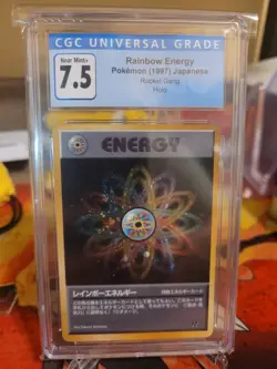 Pokemon TCG CGC 7.5 1997 Rainbow Energy Japanese Rocket Gang Holo Double Swirl - Image 1