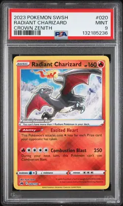 Radiant Charizard Pokemon Sword And Shield Crown Zenith 020 NM PSA 9 - Image 1