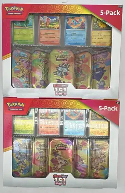 Lot of (2) Pokemon TCG 151 S&V 5-Pack Costco Mini Tins Boxes SEALED NEW - Image 1