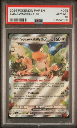 Squawkabilly Ex 2024 Pokemon Paldean Fates PAF English #075 PSA 10 - Image 1