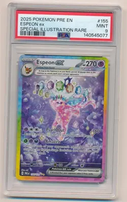 2025 POKEMON PRISMATIC EVOLUTIONS SPECIAL ILLUSTRATION RARE ESPEON EX #155 PSA 9 - Image 1
