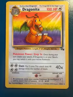 Dragonite - 19/62 - Pokemon Fossil Unlimited Rare Card WOTC LP - Image 1