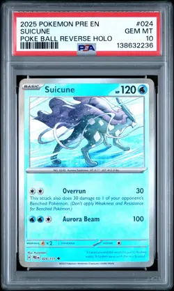 2025 POKEMON PRE EN-PRISMATIC EVOLUTIONS POKE BALL REVERSE HOLO SUICUNE PSA 10 - Image 1