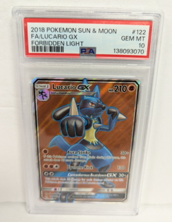 2018 Pokemon Sun & Moon #122 FA/Lucario GX Forbidden Light PSA Mint 10 - Image 1