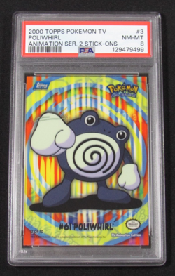 2000 Topps Pokemon T.V. #3 POLIWHIRL ANIMATION SERIES 2 STICK-ONS PSA 8 NM-MT - Image 1