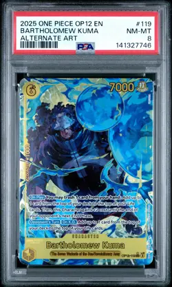 2025 ONE PIECE OP12-LEGACY OF THE MASTER ALTERNATE ART BARTHOLOMEW KUMA PSA 8 - Image 1