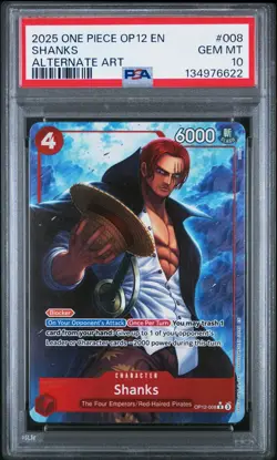 2025 ONE PIECE OP12-LEGACY OF THE MASTER ALTERNATE ART #008 SHANKS PSA 10 - Image 1