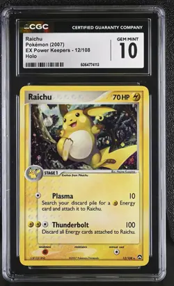CGC 10 GEM MINT Raichu 2007 EX Power Keepers 12/108 Holo Pokemon Card - Image 1