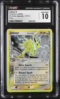CGC 10 GEM MINT Jolteon 2005 EX Delta Species 7/113 Holo Pokemon Card - Image 1
