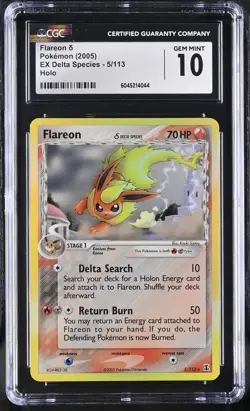 CGC 10 GEM MINT Flareon 2005 EX Delta Species 5/113 Holo Pokemon Card - Image 1